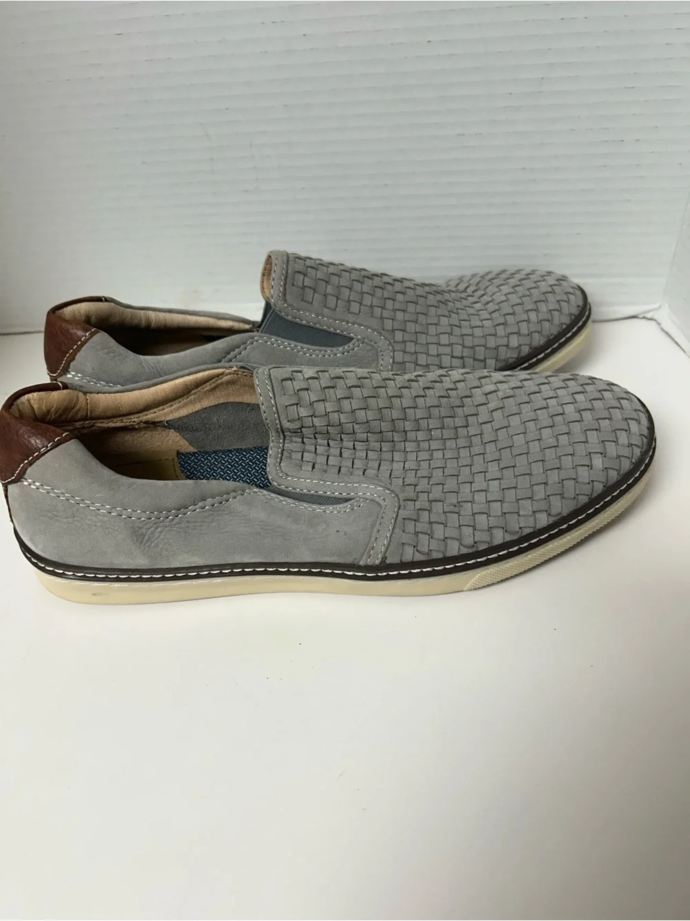 Johnston & Murphy McGuffey Woven Slip On Loafers Grey Leather Sheepskin 10.5